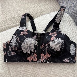 Victoria's Secret Black and Pink Floral Sports Bra